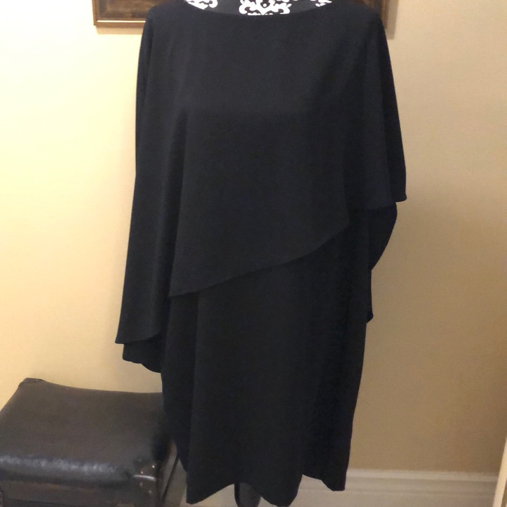 Trina Turk Black Layered Cape Midi Dress